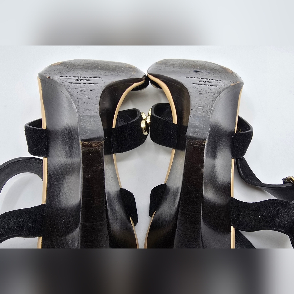 Balenciaga Leather Studded Accent T-Strap Sandals - Picture 16 of 16